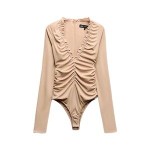 NWT Zara Long Sleeve Ruffle & Ruched Bodysuit